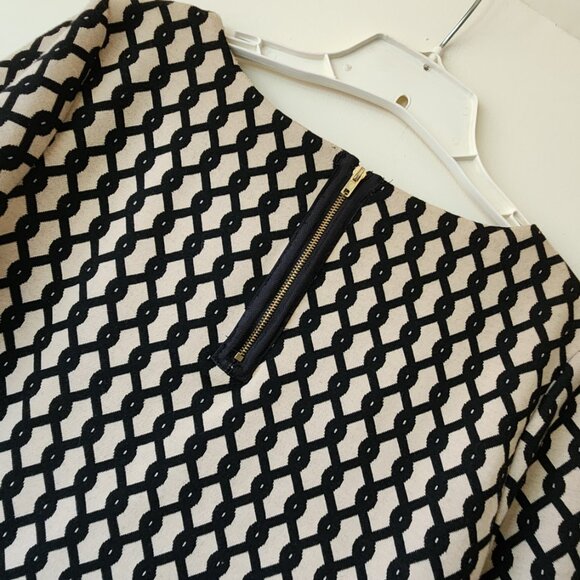 Philosophy Sz 10 Ponte Knit Black Beige Tan Chain Print Long Sleeve Shift Dress - Picture 7 of 14